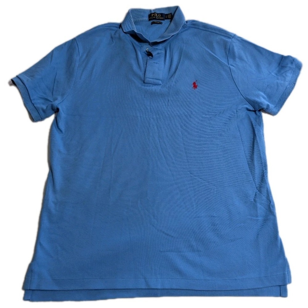 Polo Ralph Lauren Custom Slim Fit Polo Shirt Blue Red Pony Mens Large